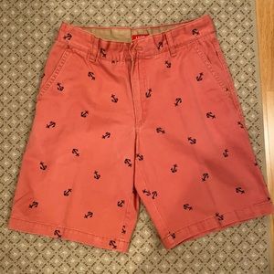 Salmon colored shorts with anchors